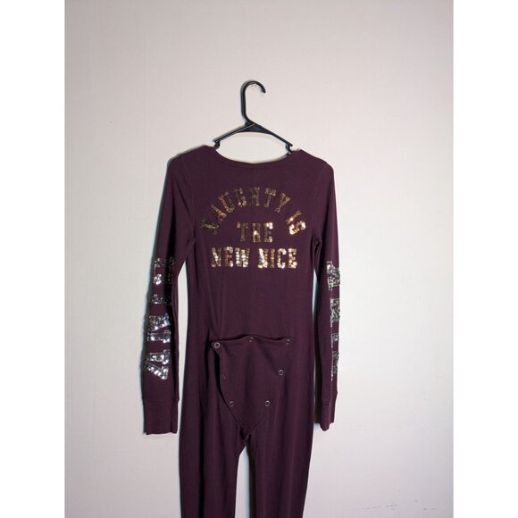 Victorias Secret Pink One Piece Naughty Is The New Nice Maroon Sequins, Size S - Picture 3 of 10